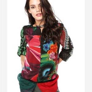 Desigual multi print sheer long sleeve top